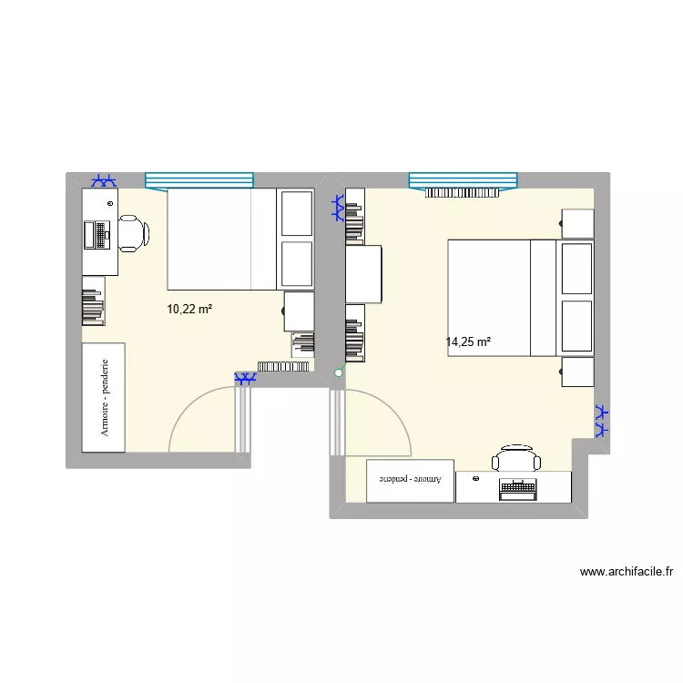 chambres. Plan de 2  et 24 m²