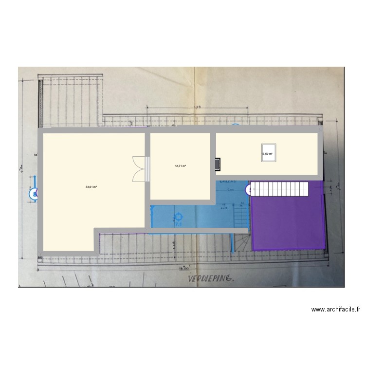 de panne etage. Plan de 1 pièce et 6 m2