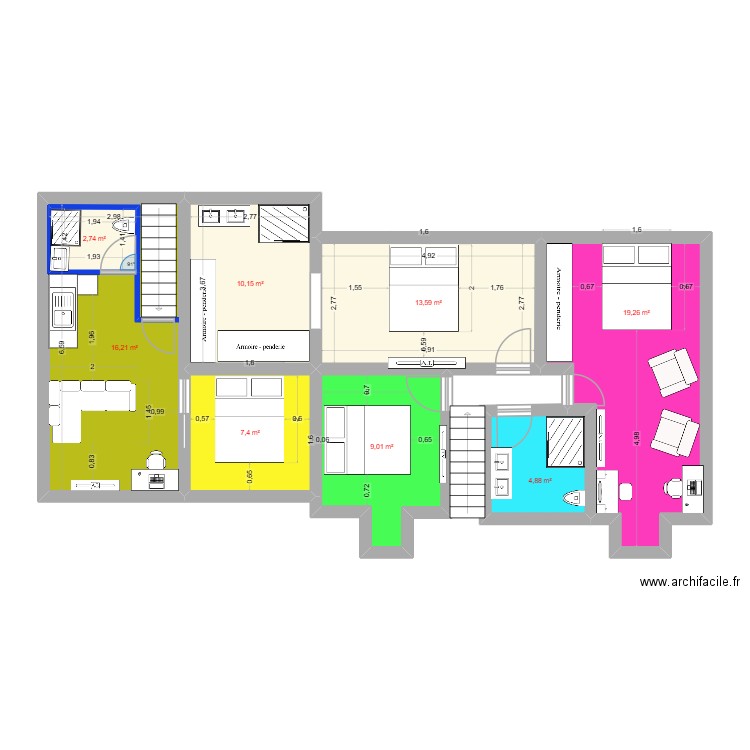 Projeté maison chevry. Plan de 8 pièces et 87 m2