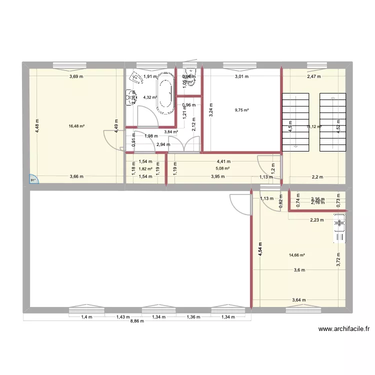 premier &eacute;tage. Plan de 10  et 70 m²
