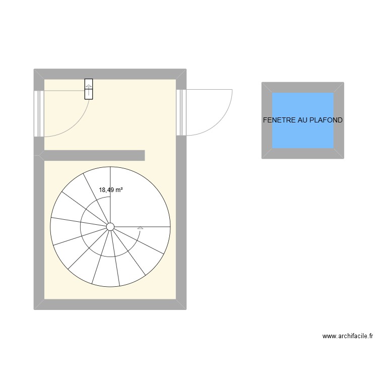 Palier dernier étage. Plan de 2 pièces et 21 m2