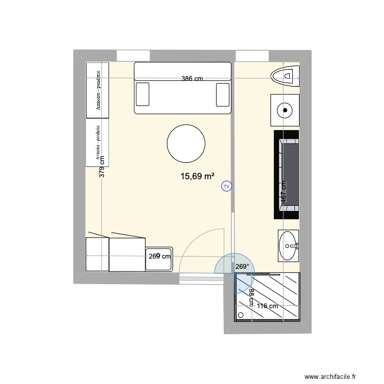 Iena 6eme. Plan de 1 pièce et 16 m2