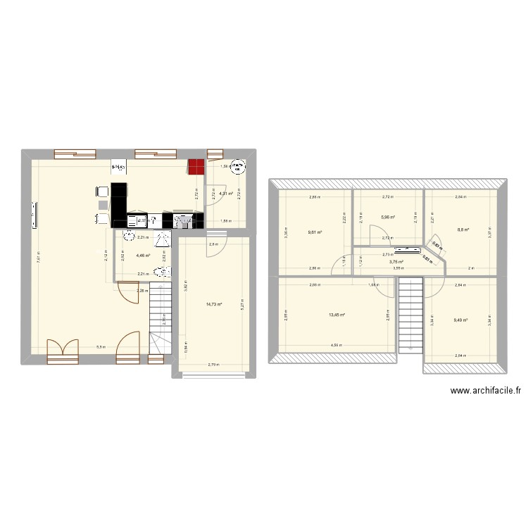 Béville Le Comte. Plan de 14 pièces et 160 m2