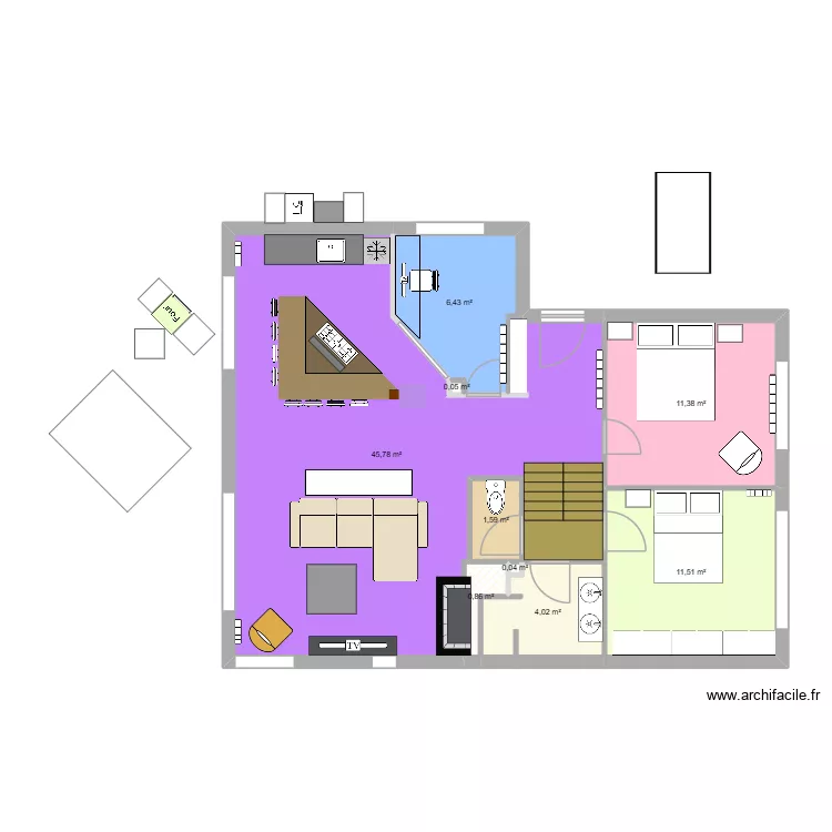 Maison THISE V3. Plan de 9  et 82 m²