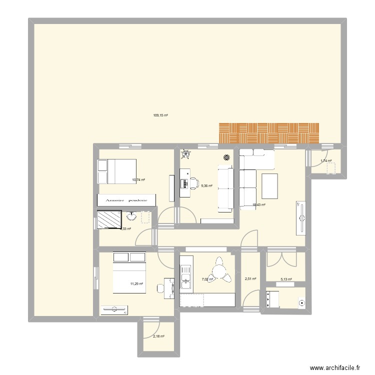 CACA2. Plan de 11 pièces et 182 m2