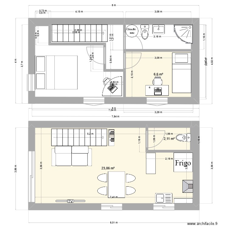 appart lucile. Plan de 3 pièces et 33 m2