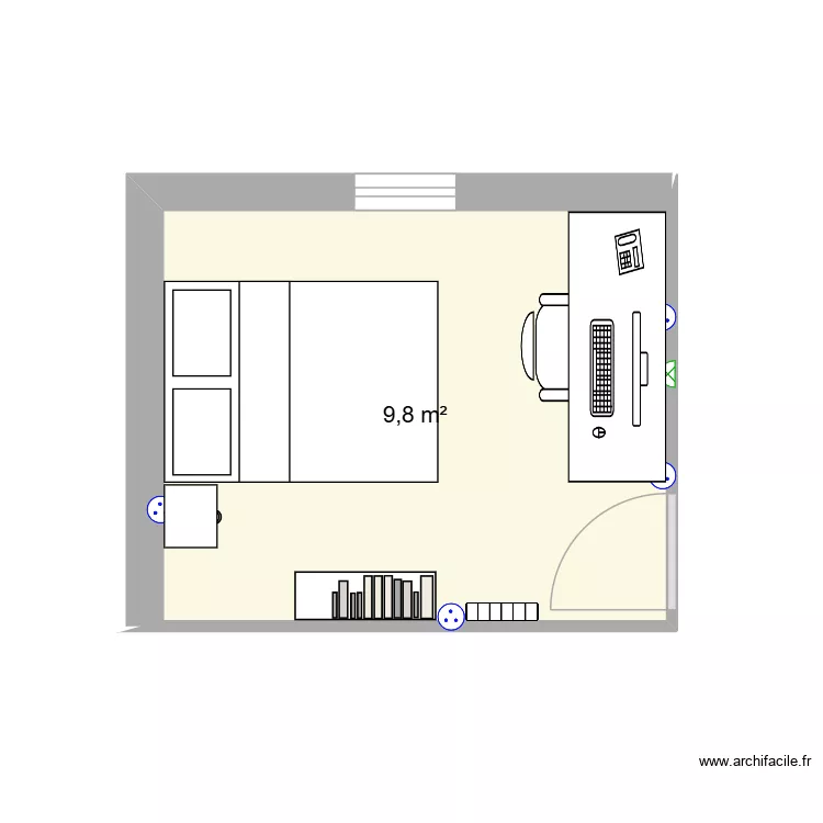 Chambre PV. Plan de 1  et 10 m²