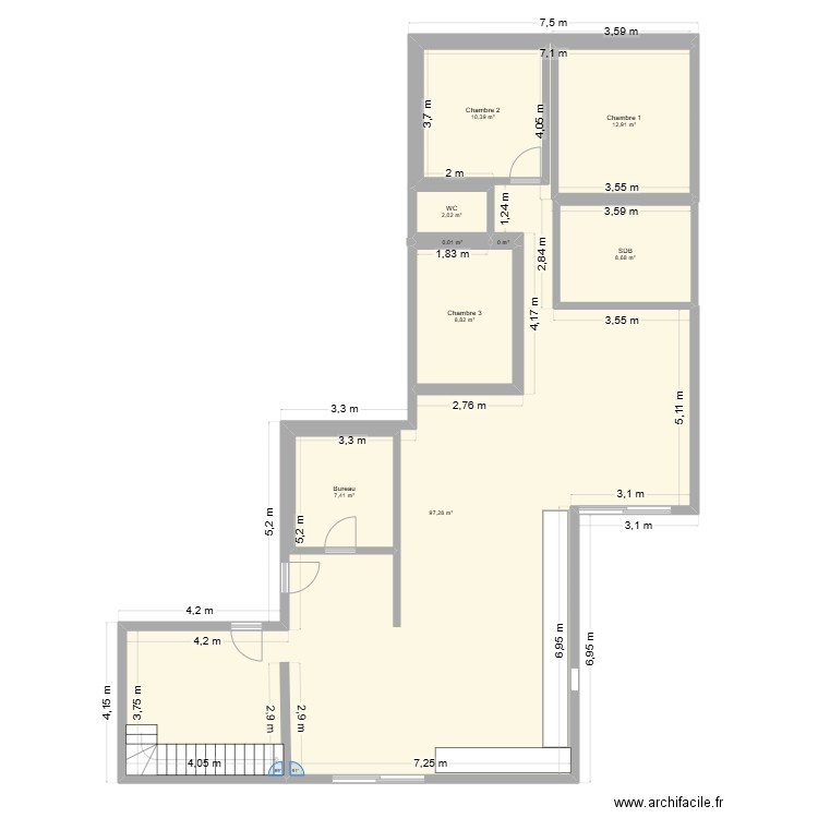 Maison mouleyras rdc. Plan de 9 pièces et 169 m2