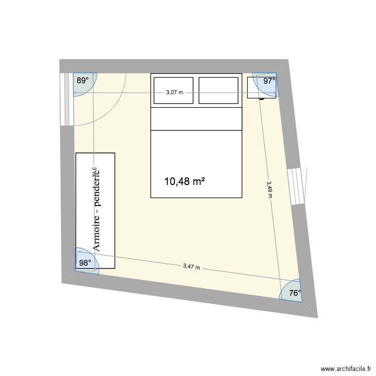 chambre. Plan de 1 pièce et 10 m2