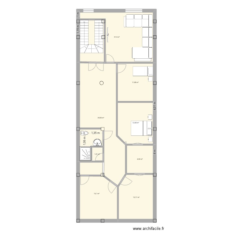 plan 3. Plan de 8 pièces et 128 m2