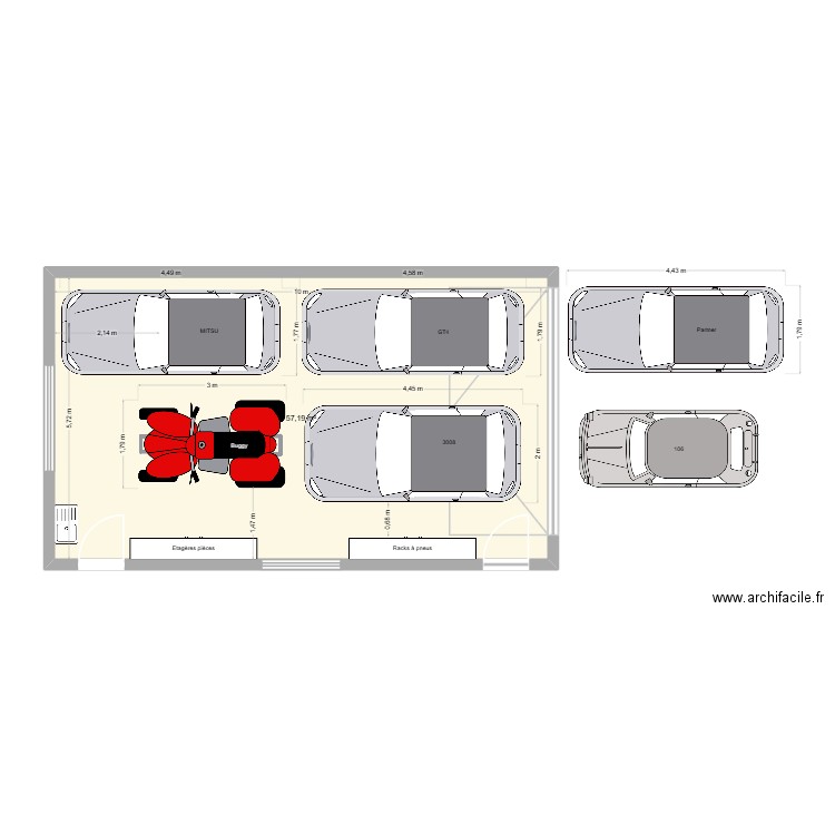 garage v2. Plan de 1 pièce et 57 m2