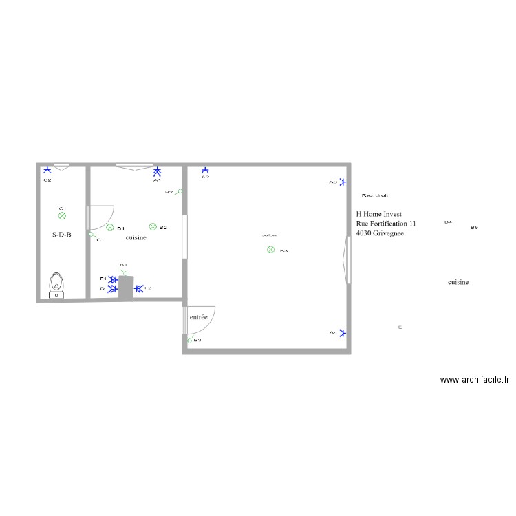 rez droit. Plan de 1 pièce et 4 m2