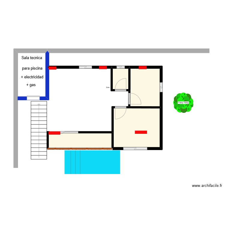 Local technique. Plan de 4 pièces et 17 m2