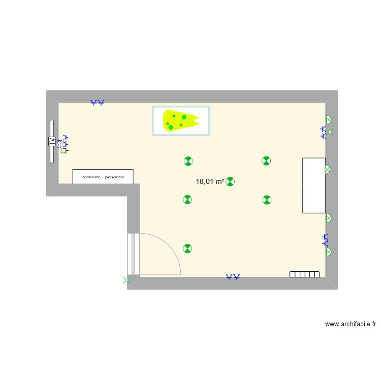 chambre rose. Plan de 1 pièce et 18 m2