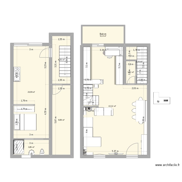 maison 1. Plan de 7 pièces et 95 m2