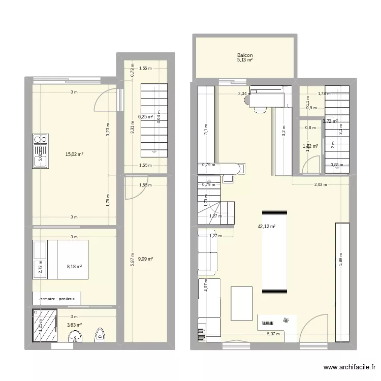 maison 1. Plan de 9  et 95 m²