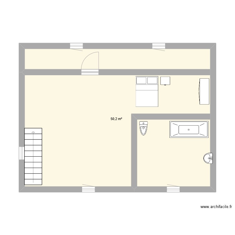 MOIV1. Plan de 1 pièce et 50 m2