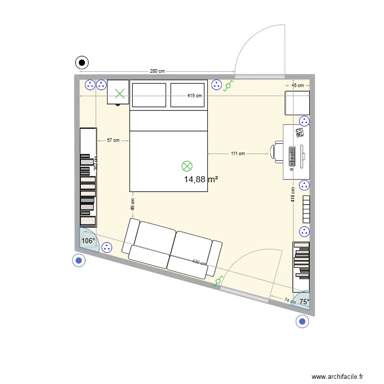 Sous-sol rangement. Plan de 1 pièce et 15 m2