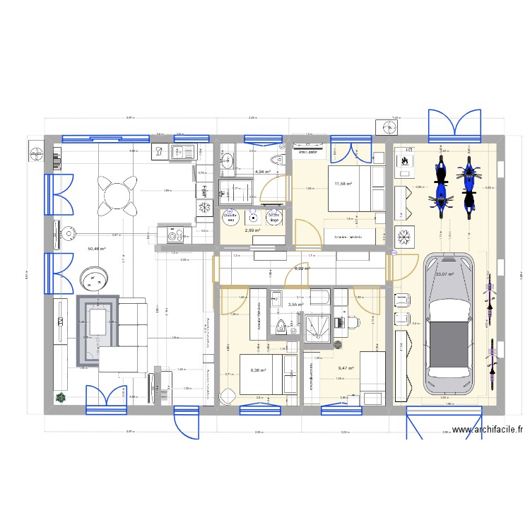 VSM RENO D avec garage. Plan de 9 pièces et 132 m2
