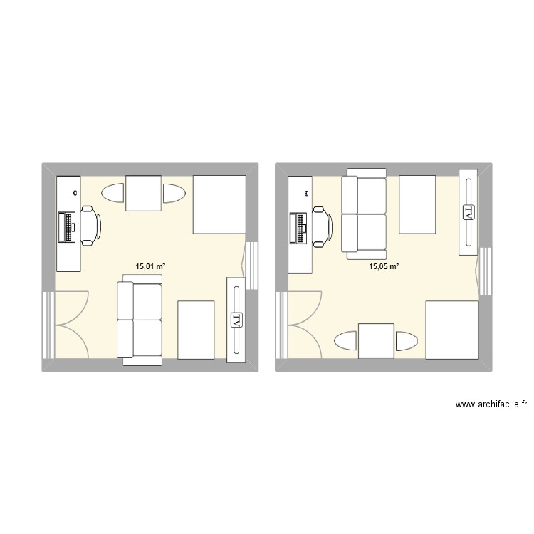 salon. Plan de 2 pièces et 30 m2