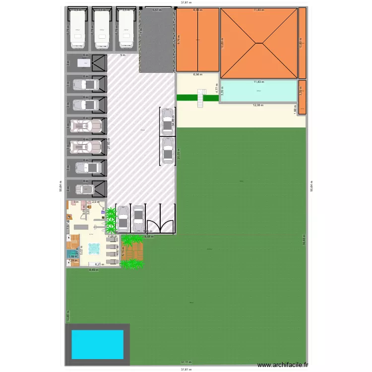 Forchies 2 Garage + Lavoir + Wellness V1. Plan de 21  et 1989 m²