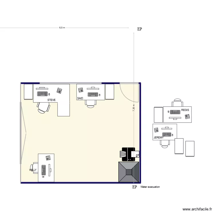Bureau. Plan de 1  et 28 m²