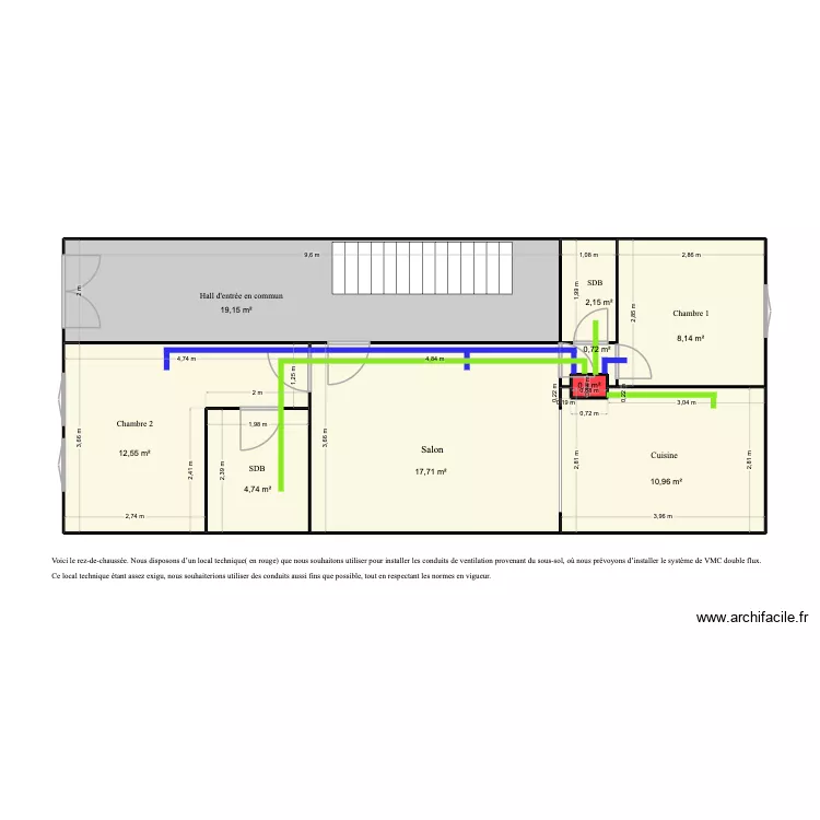 VMC system 1. Plan de 9  et 76 m²