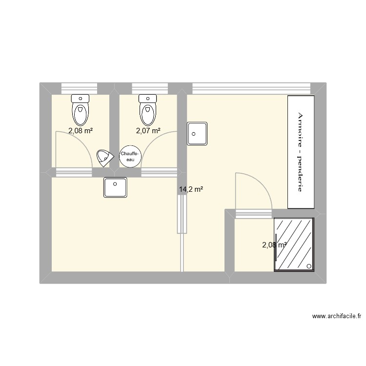 sanitaire Lot allier. Plan de 4 pièces et 20 m2