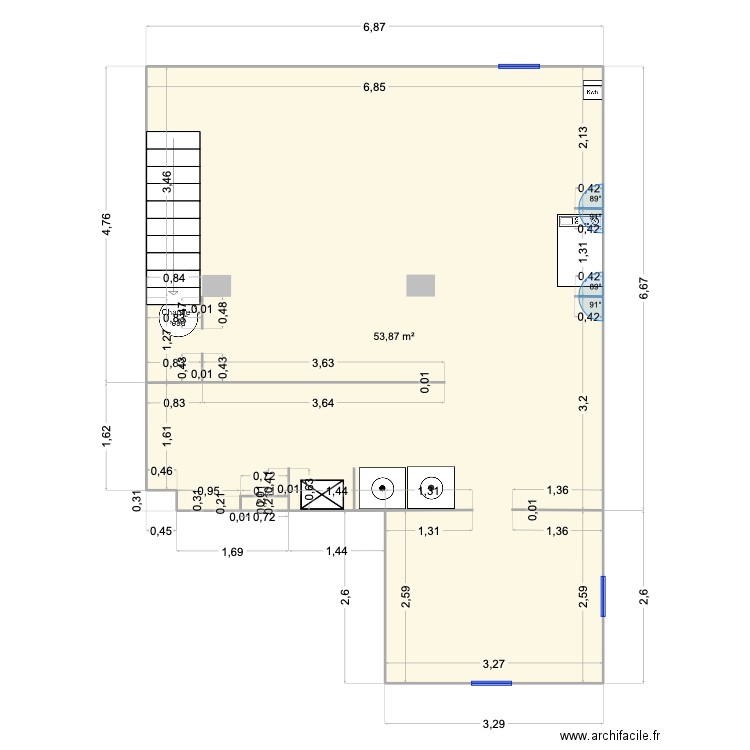 Sous sol. Plan de 1 pièce et 54 m2