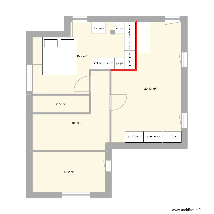 etage 2. Plan de 5 pièces et 57 m2