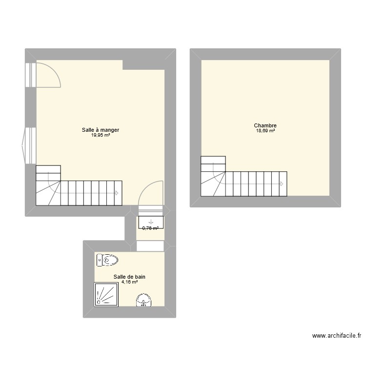 Appart 2. Plan de 4 pièces et 44 m2