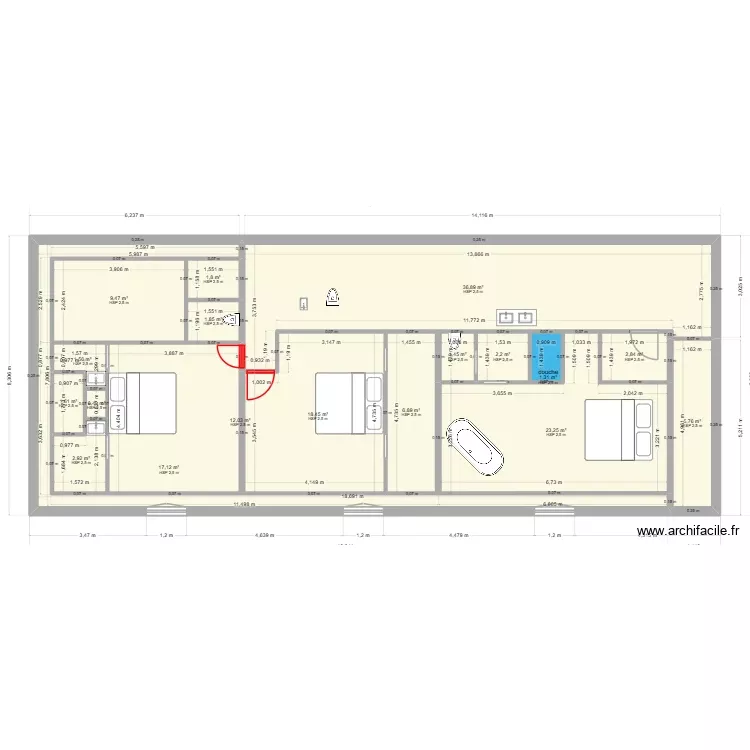 étage chambre d'hote V2. Plan de 18 Pièces et 148 m² étage chambre d'hote V2. Plan de 18 Pièces et 148 m²