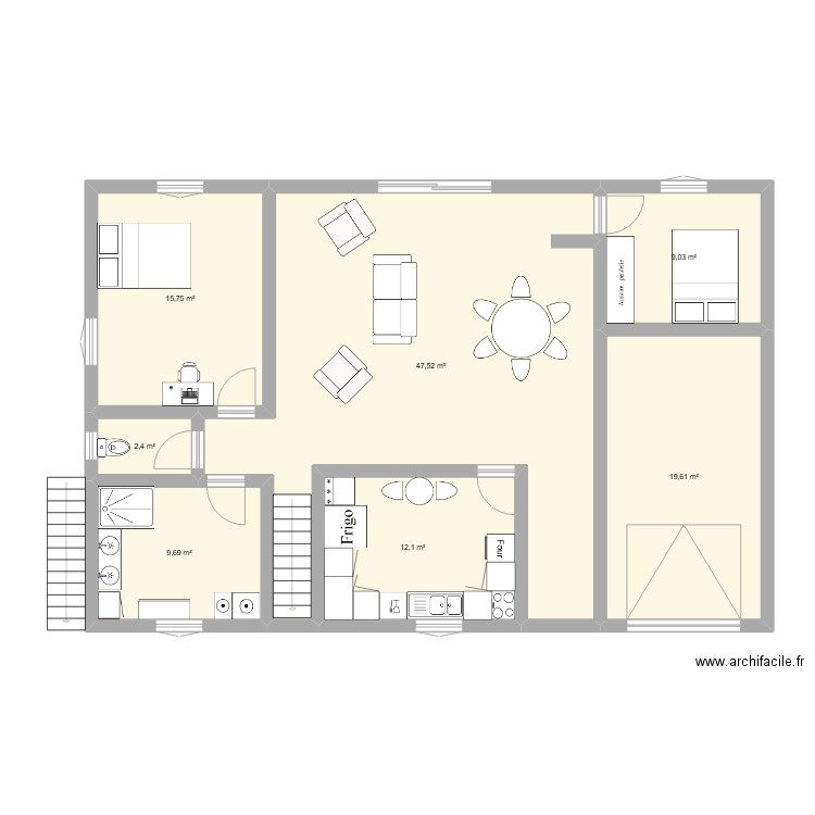 r+1. Plan de 7 pièces et 116 m2
