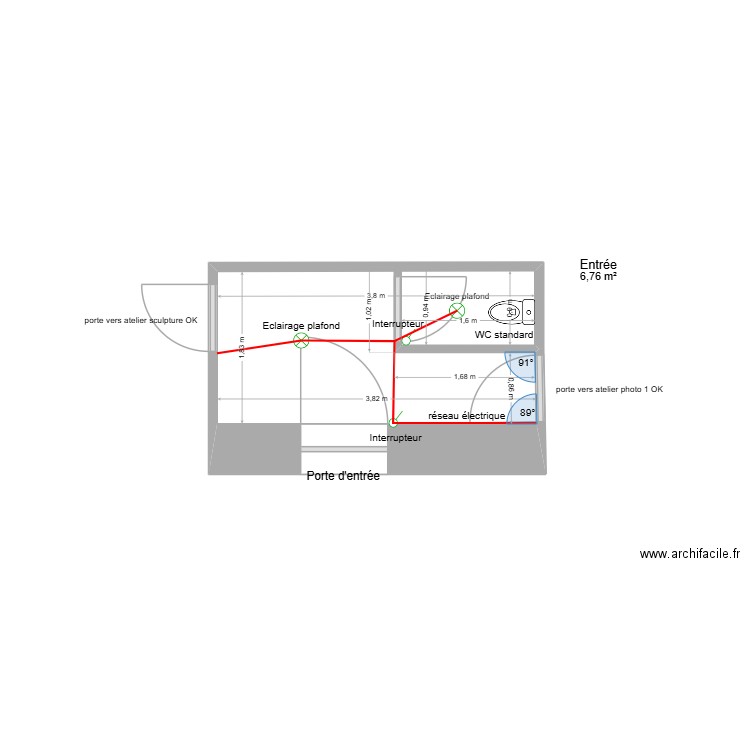 Entrée. Plan de 1 pièce et 7 m2