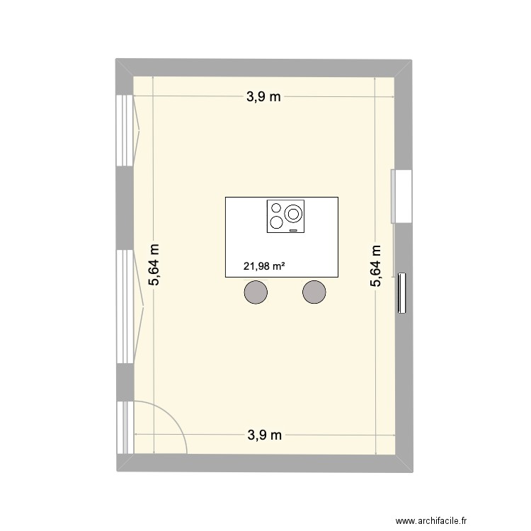 plan cuisine. Plan de 1 pièce et 22 m2