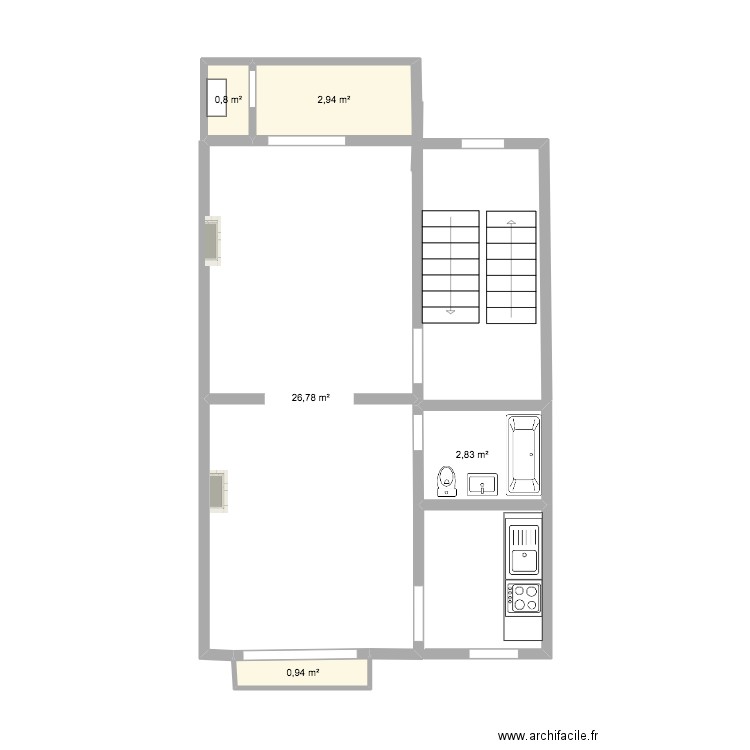 Etage 1 et 2 Linthout. Plan de 5 pièces et 34 m2