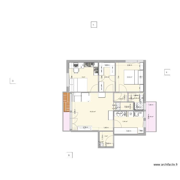 nouveau. Plan de 14 pièces et 59 m2