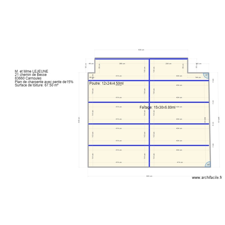 Plan LEJEUNE. Plan de 6 pièces et 57 m2