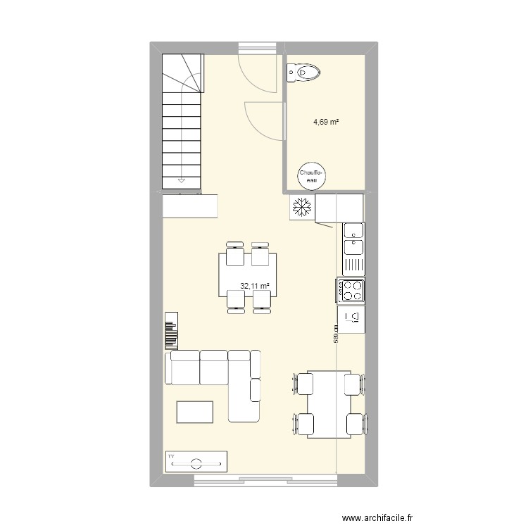 Appartement Hauteville. Plan de 2 pièces et 37 m2