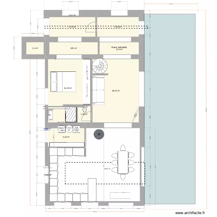Plan maison avec agrandissement definitif avec modification 02/2026. Plan de 16  et 92 m²