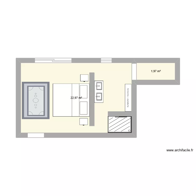 chambre du haut. Plan de 2  et 25 m²