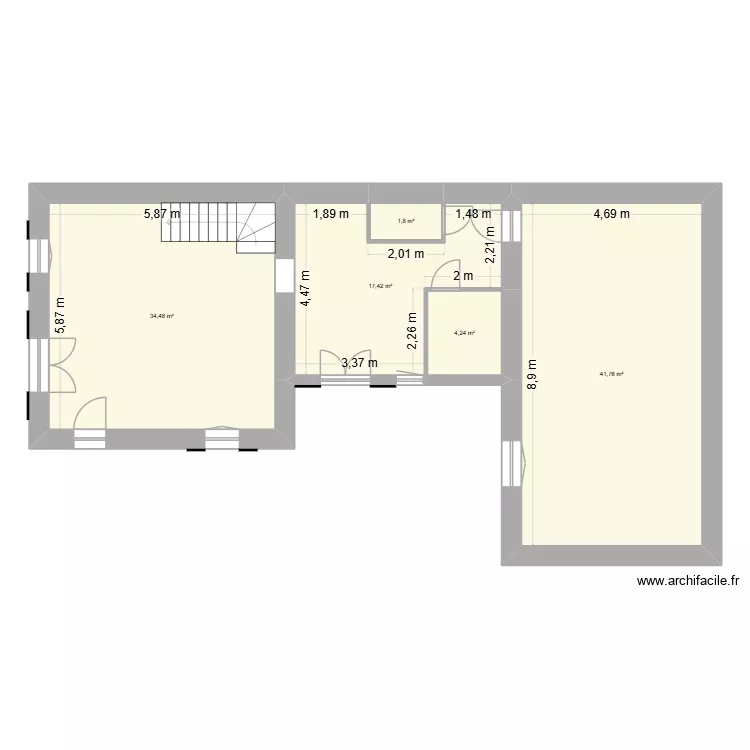 Guillaumette rdc. Plan de 5  et 100 m²