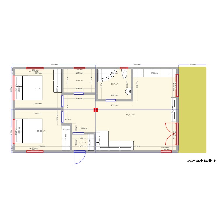 barn Зверково. Plan de 7 pièces et 77 m2