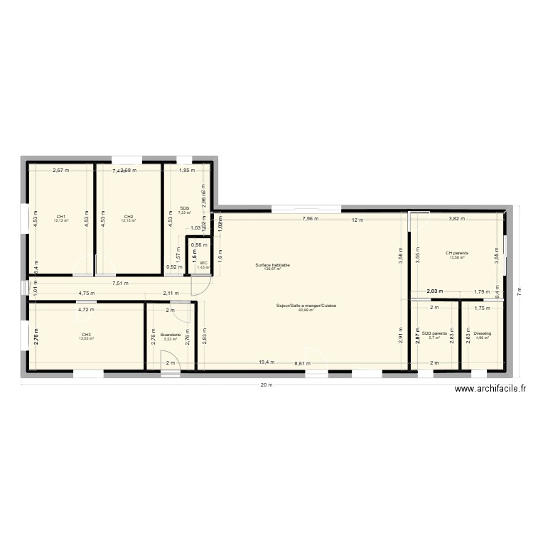 Plan maison. Plan de 11 pièces et 276 m2