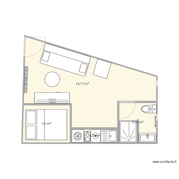 studio 1. Plan de 4 pièces et 23 m2
