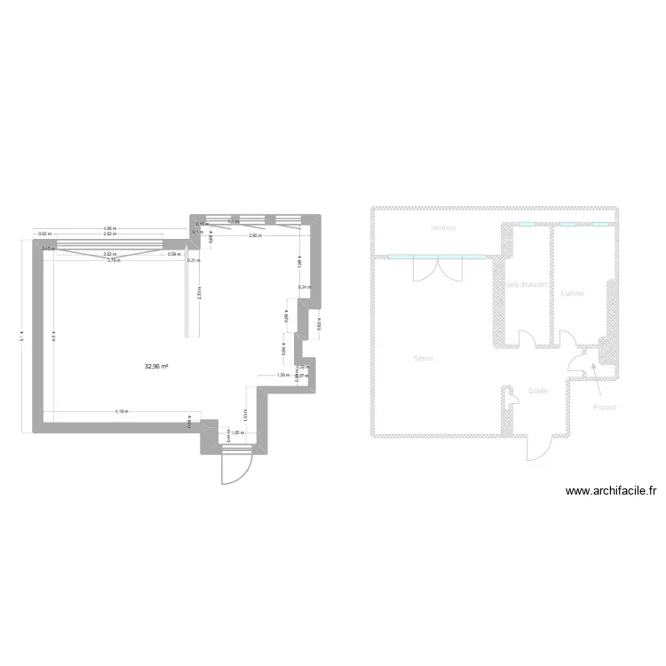 Appt JF Antibes. Plan de 1  et 33 m²