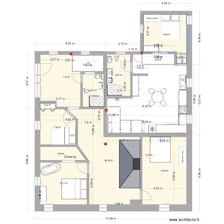 Projet étage complet. Plan de 12 pièces et 110 m2