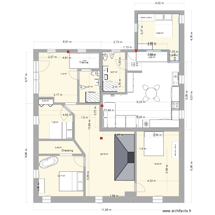 Projet étage complet. Plan de 12 pièces et 107 m2