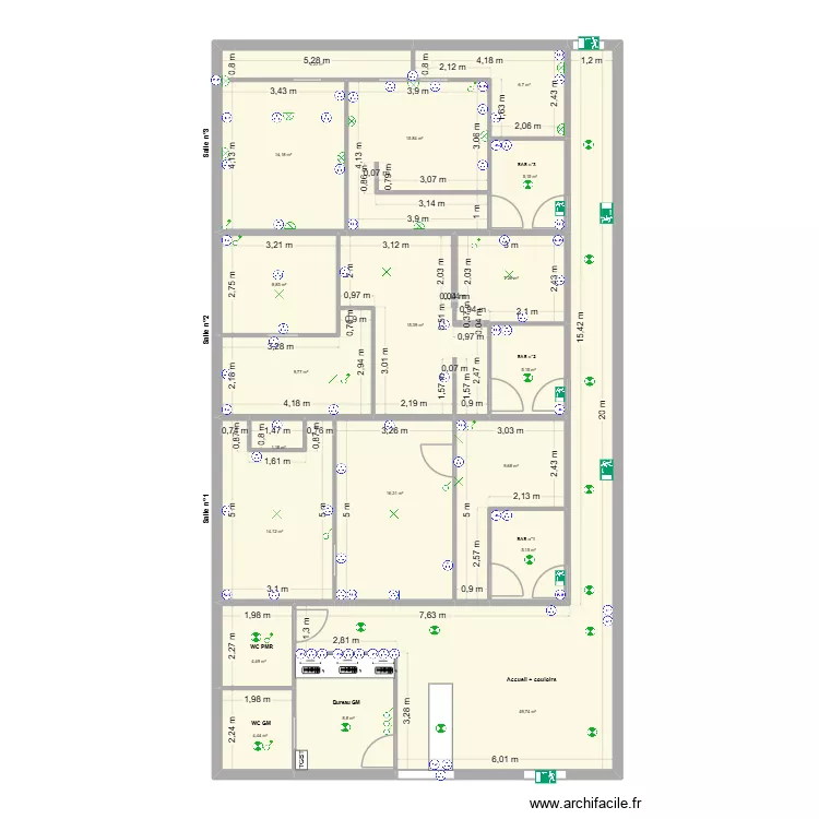 jeu VIP. Plan de 19  et 206 m²