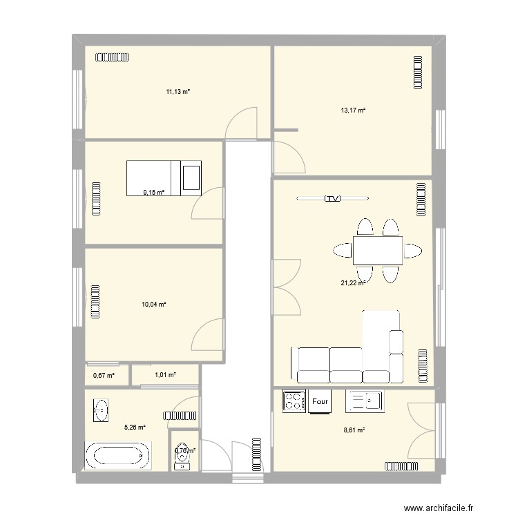 avant. Plan de 10 pièces et 81 m2